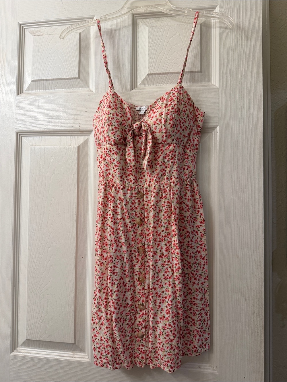 AUW Cream Dress with Pink Floral Print